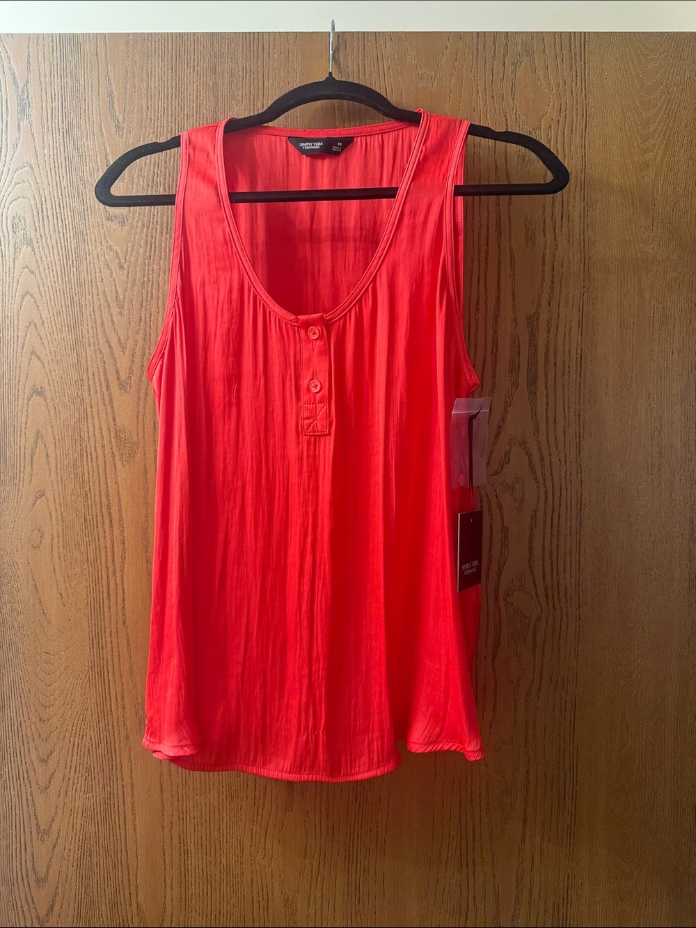 Vera Wang Neon Coral Scoop Neck Henley Tank